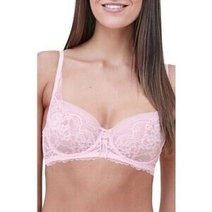 Skarlett Blue Women Pale Pink Sheer Lace Minx Underwire Balconette Bra Size 34A